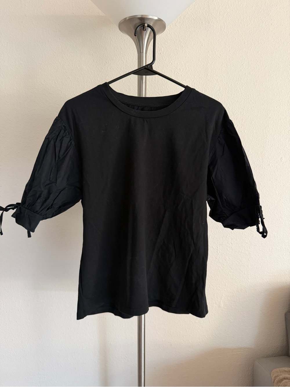 GAP Black Crewneck Tee with Subtle Puff Sleeves